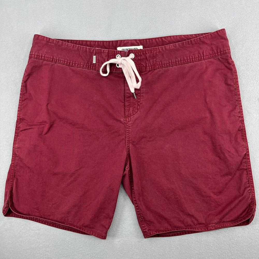 Quiksilver Mens Burgundy Drawstring Cotton Blend Stretch Casual Shorts Size 38